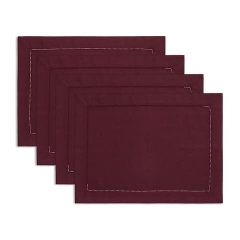 Cotton Linen Hemstitch Placemats Set of 6, 14 x 19"