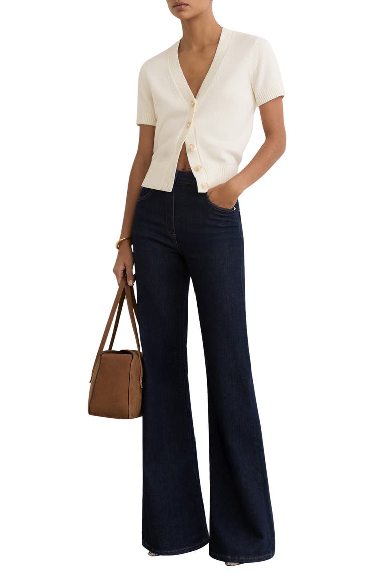 Anya Short Sleeve Cotton & Wool Cardigan, Alternate, color, IVORY