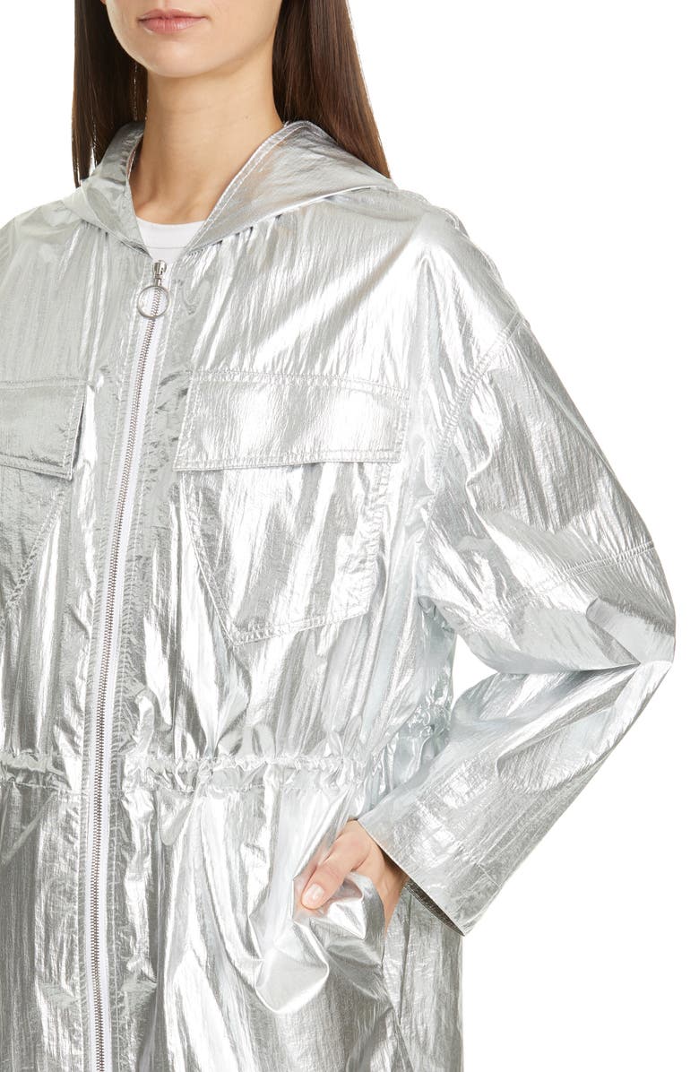 Stella McCartney Noelia Logo Tape Metallic Hooded Parka, Alternate, color, 
