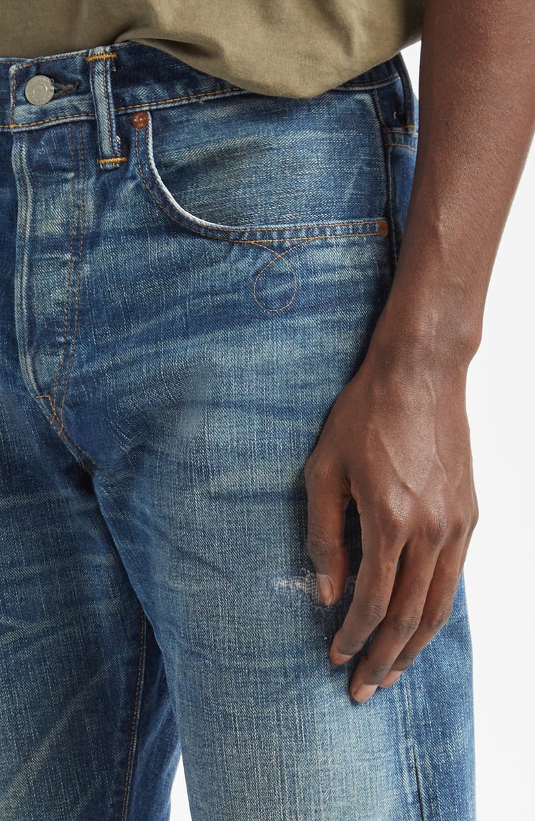 Double RL Slim Fit Rip & Repair Selvedge Bootcut Jeans, Alternate, color, 