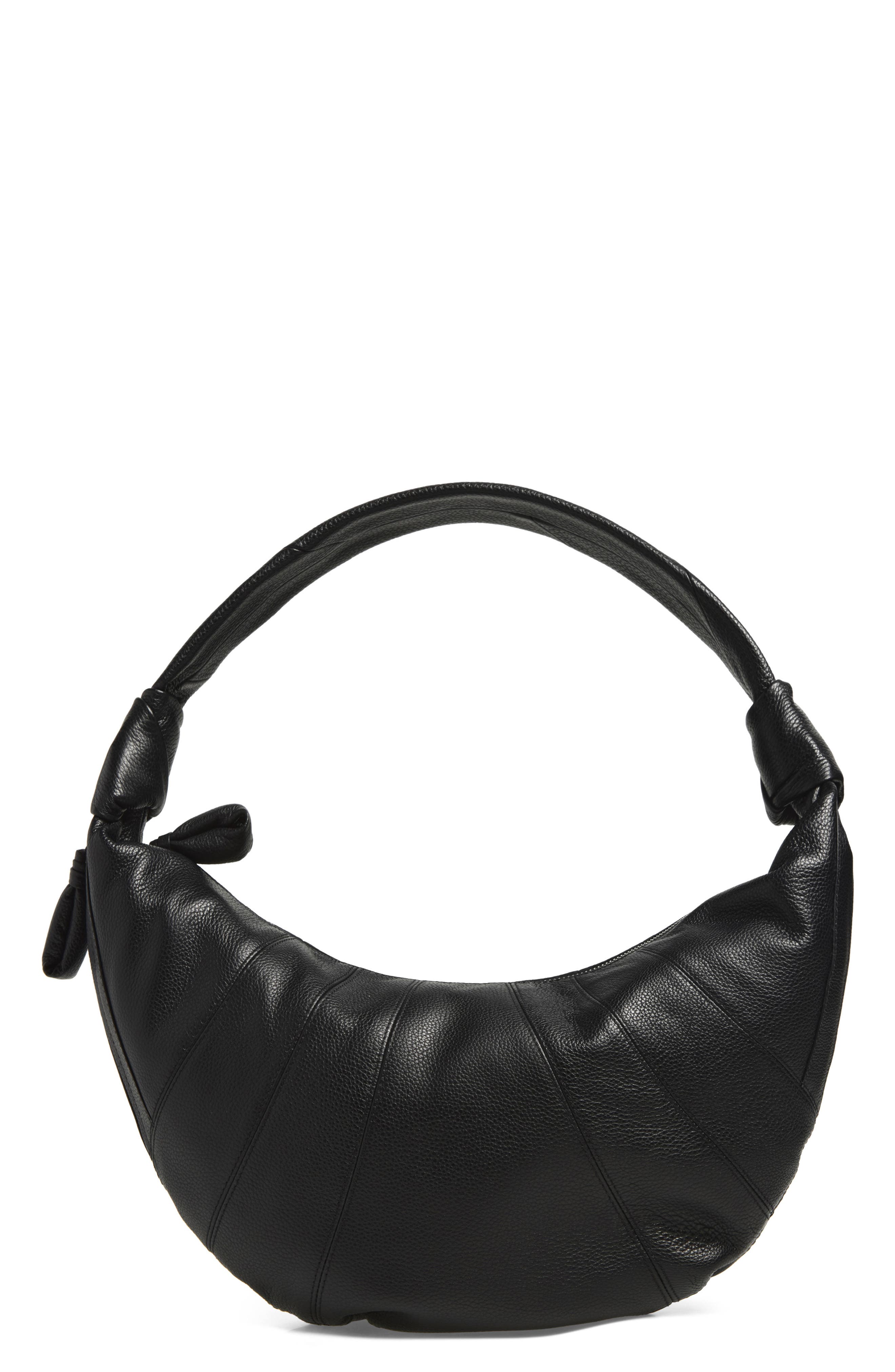 Fortune Croissant Leather Shoulder Bag, Main, color, BLACK