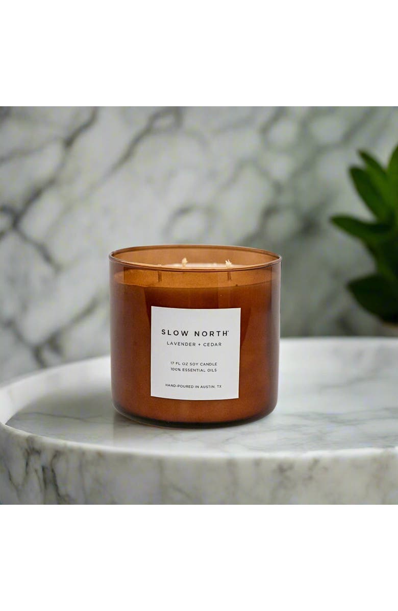 SLOW NORTH Lavender + Cedar - Signature 3-Wick Candle, Alternate, color, Brown
