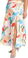 ELOQUII Print Belted Cotton Maxi Skirt