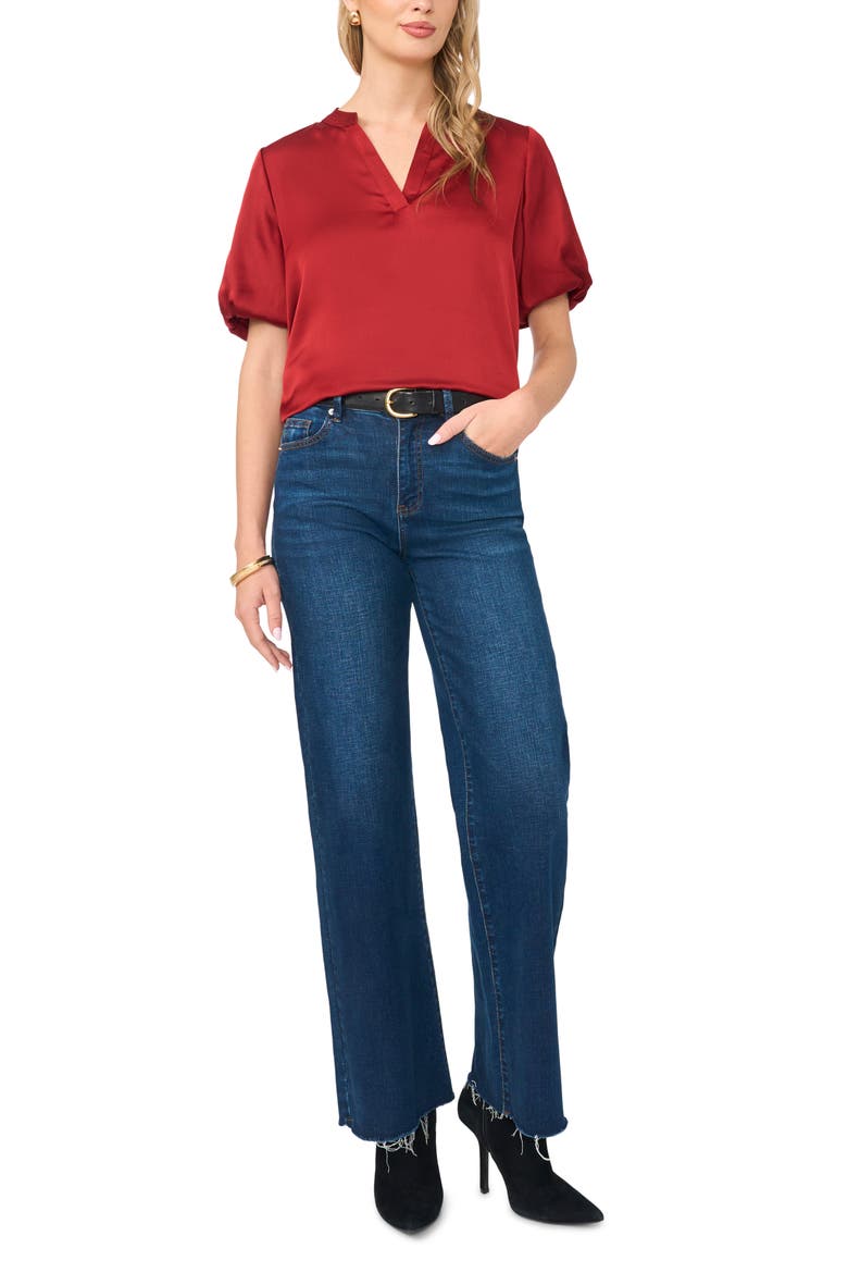 Puff Sleeve Satin Top, Alternate, color, WINE