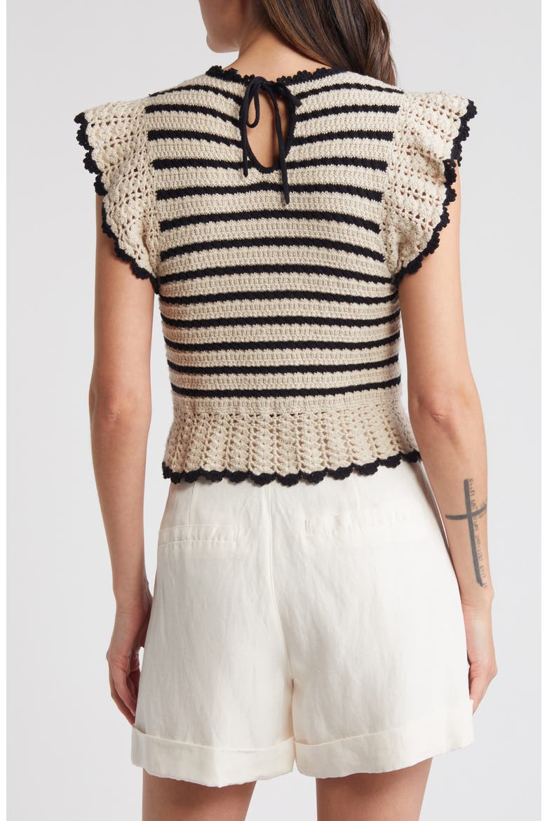 Coen Ruffle Sleeve Peplum Cotton Sweater, Alternate, color, OATMEAL BLACK