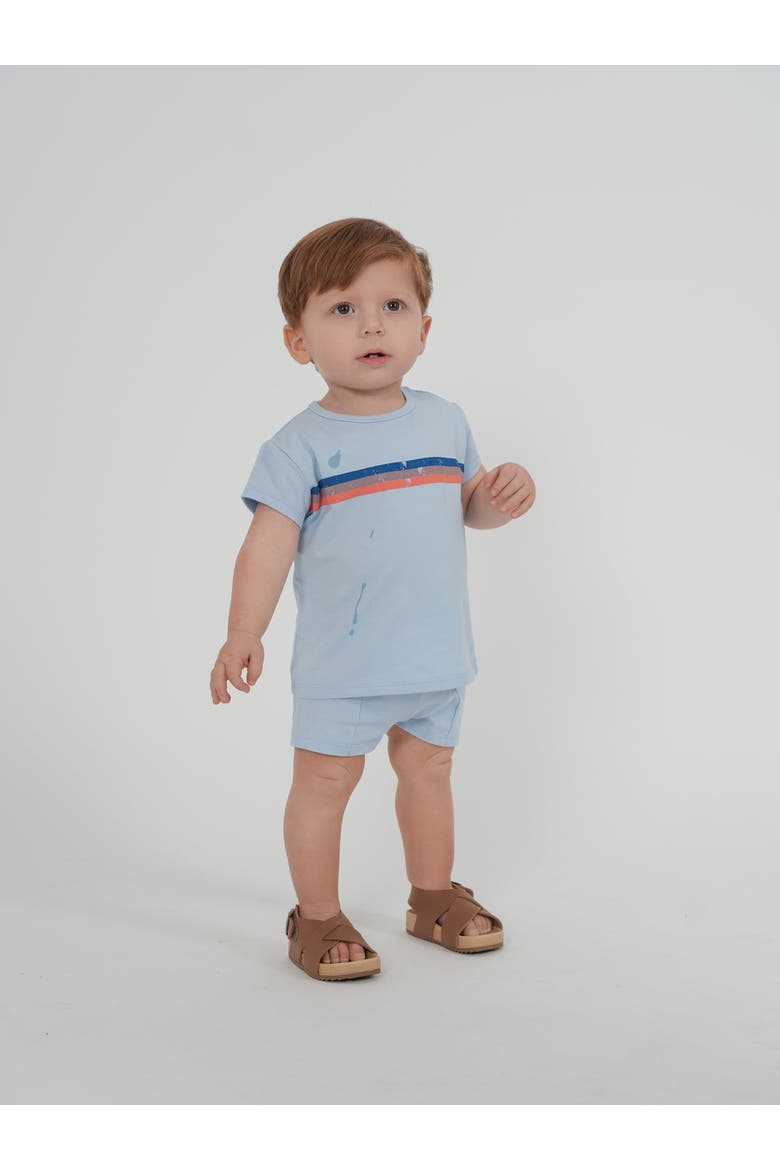 Multi Color Stripe Short Sleeve Top & Elastic Waist Shorts 2 Piece Set, Alternate, color, Ivory