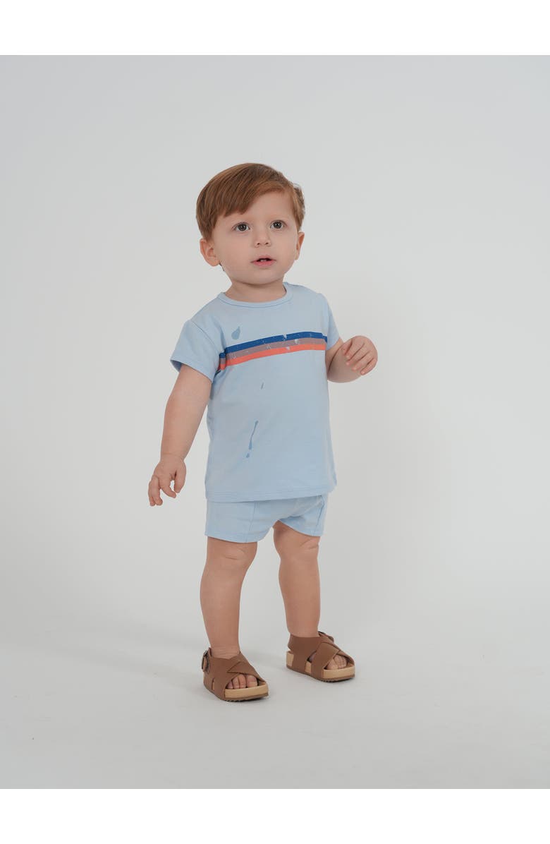 Puddles Multi Color Stripe Ribbed Neck Top & Elastic Waist Shorts Two Piece Set, Alternate, color, Blue