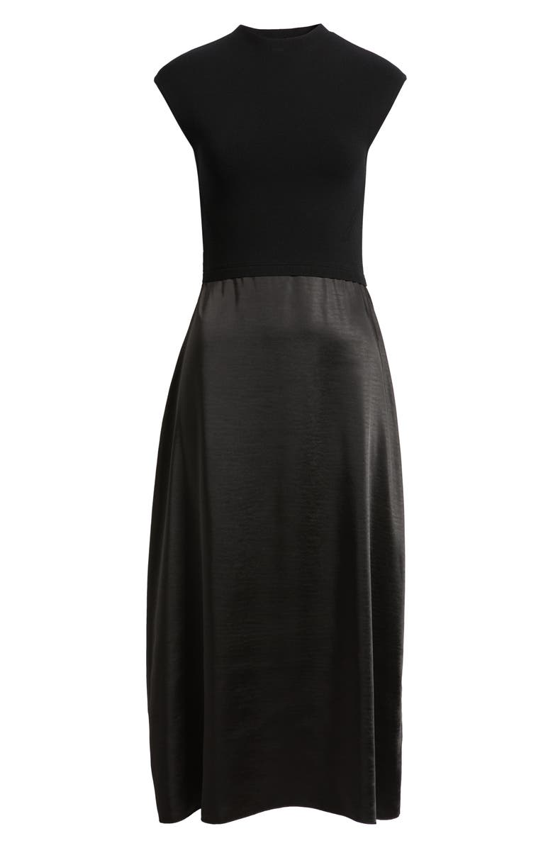 BOSS Ferdolini Mixed Media Midi Dress, Alternate, color, Black