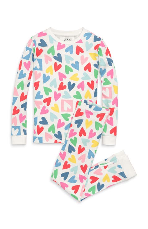 Kids Organic Long Sleeve Pj Set In Rainbow Candy Hearts (Toddler, Little Kid, Big Kid)