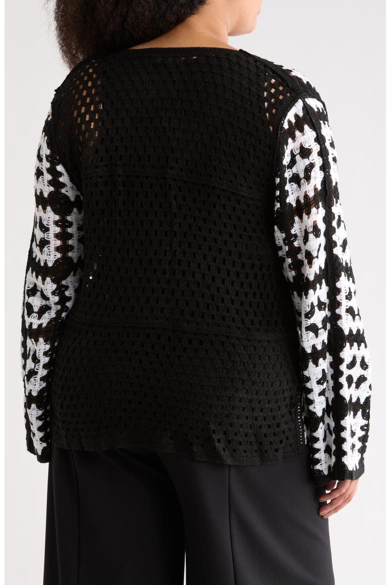 Granny Square Crochet Top, Alternate, color, BLACK/ IVORY