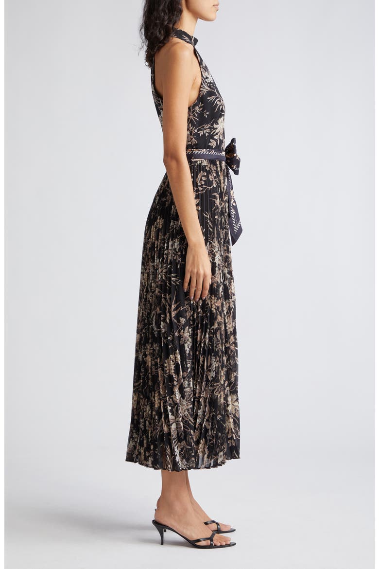 Sunray Picnic Pleated Chiffon Midi Dress, Alternate, color, BLACK MOCKINGBIRD