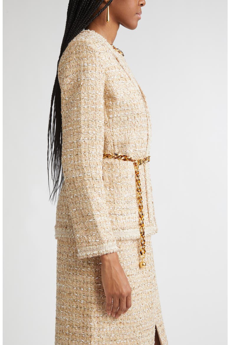 Tweed Jacket with Chain Belt, Alternate, color, FLAX WILLOW/ IVORY MULTI