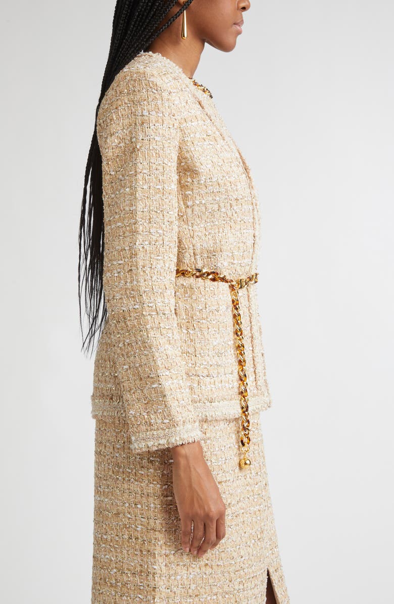 ST. JOHN Tweed Jacket with Chain Belt, Alternate, color, Flax Willow/ Ivory Multi