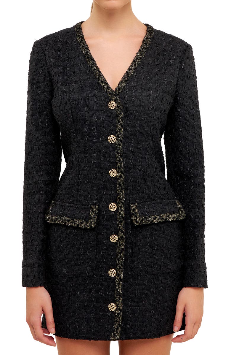 Endless Rose Long Sleeve Tweed Minidress, Alternate, color, 