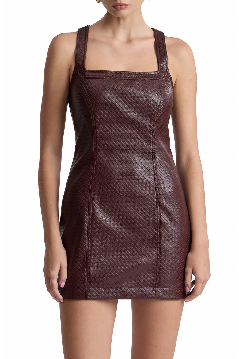 Faux Leather Woven Texture Minidress, Alternate, color, BURGUNDY