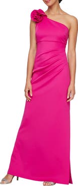 SL FASHIONS Floral Detail One-Shoulder Gown