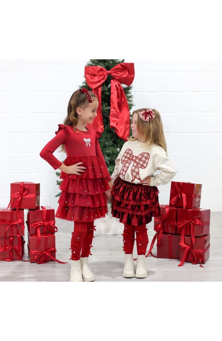 Sweet Wink Christmas Pearl Long Sleeve Tutu Dress, Alternate, color, Ruby Red