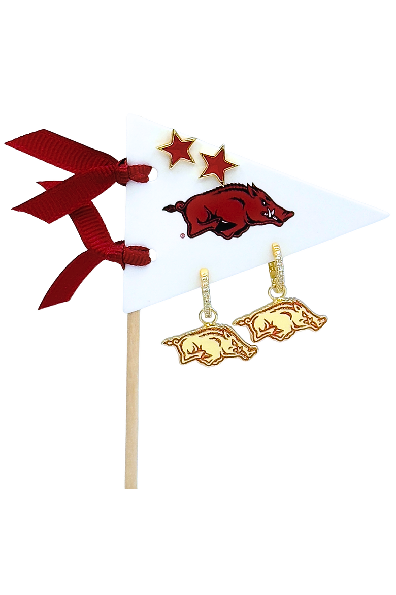 University Of Arkansas  Pennant Pair Earring Set, Main, color, Yellow Gold