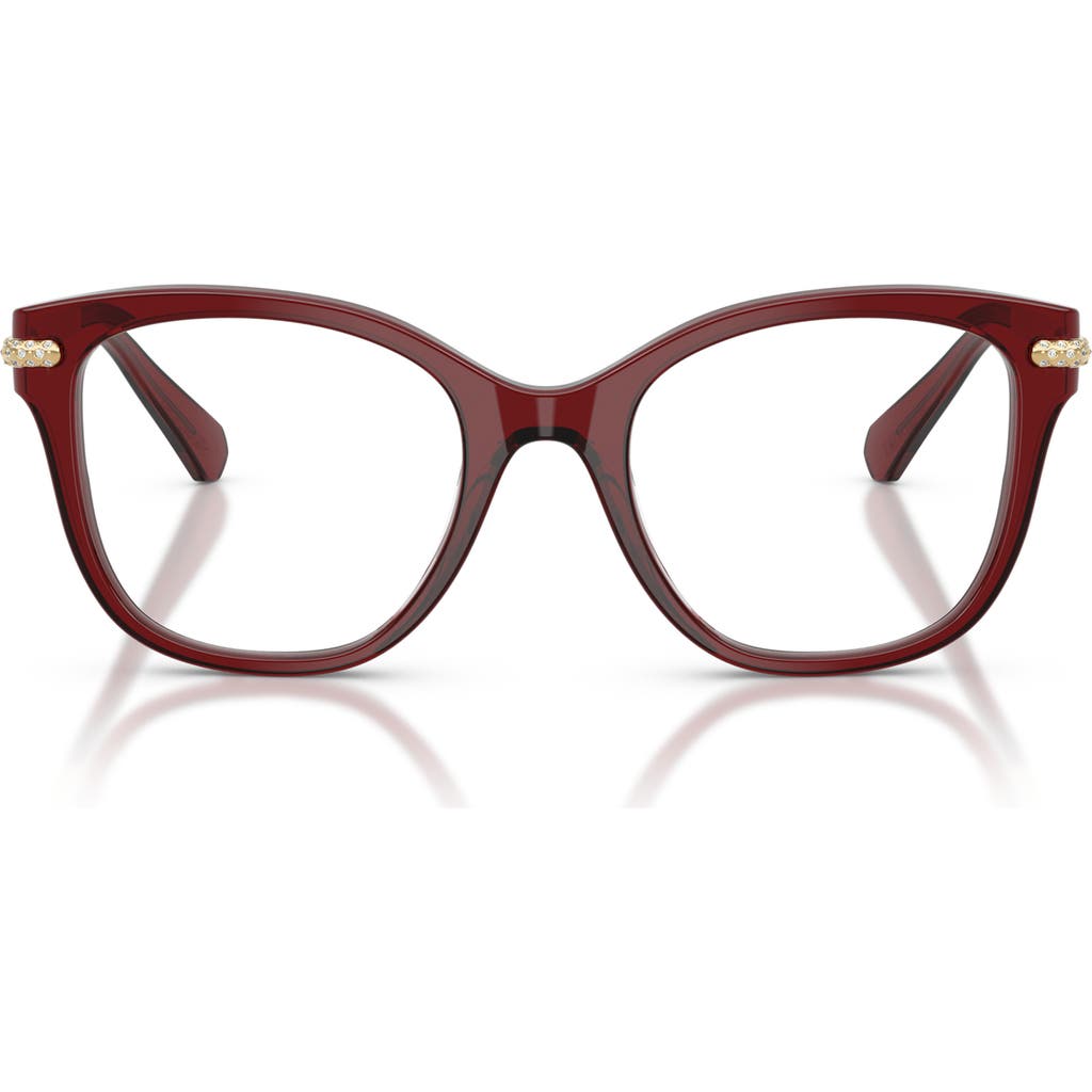 Swarovski 49mm Crystal Embellished Square Optical Glasses In Transp Burgundy/demo Lens