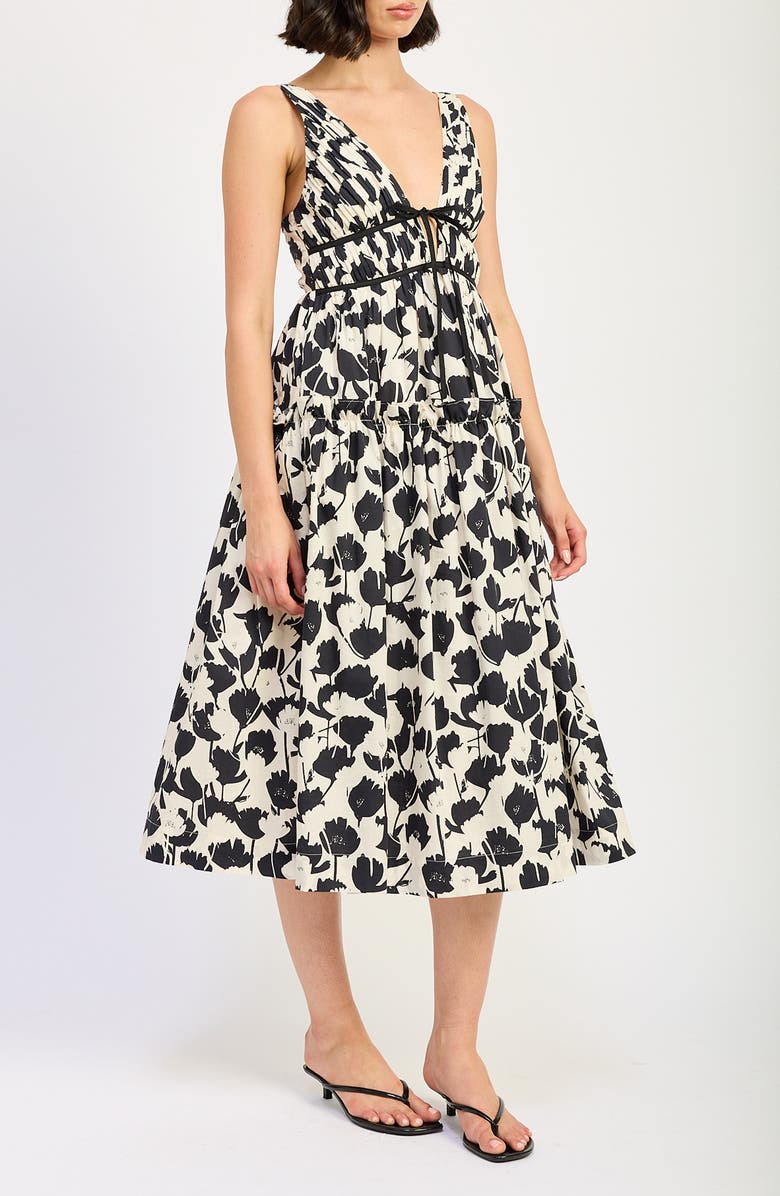 En Saison Laurel Floral Cotton Midi Dress, Alternate, color, Ivory Black