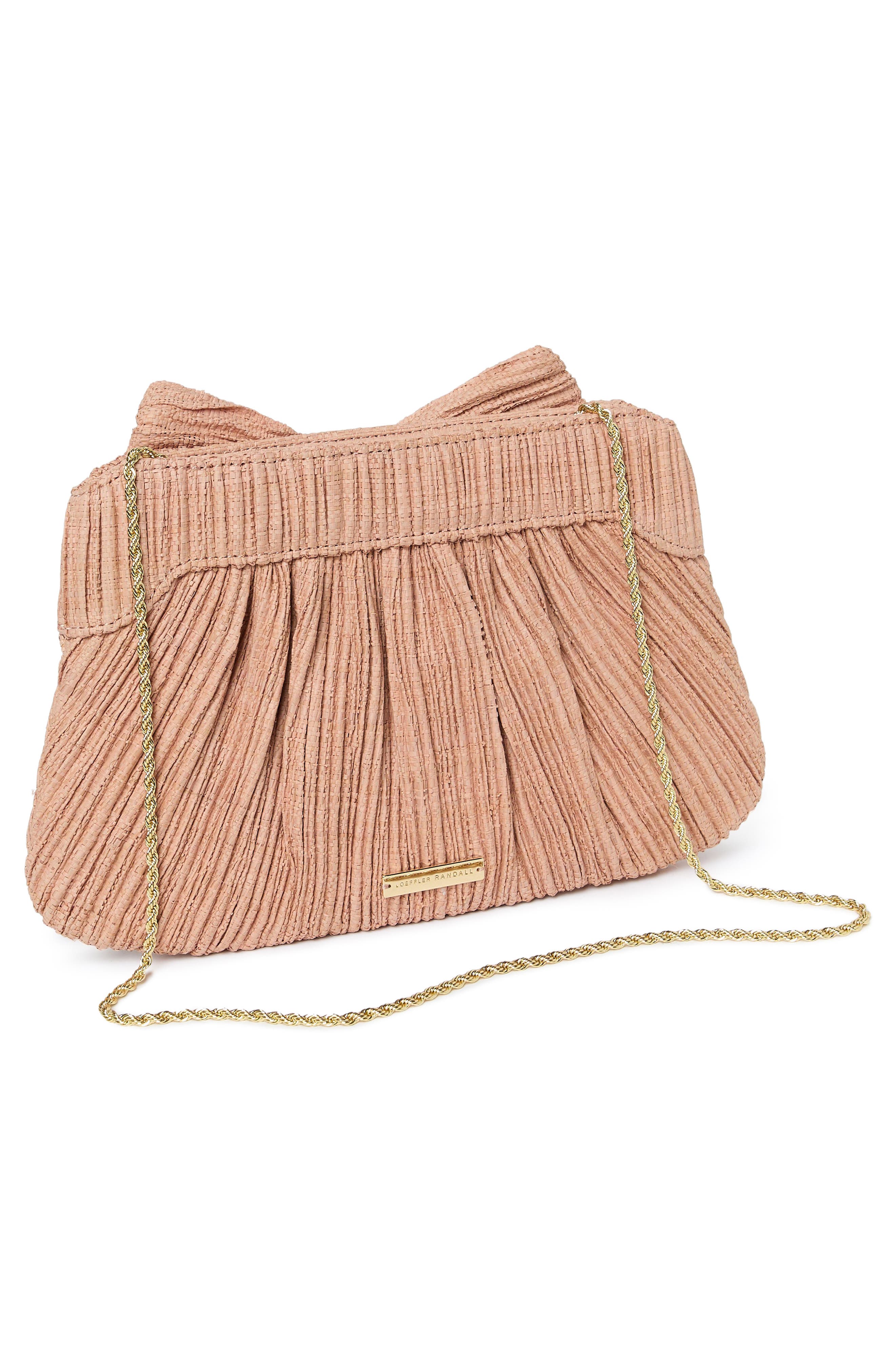 Loeffler Randall Rayne Raffia Pleated Bow Clutch, Alternate, color, Blush