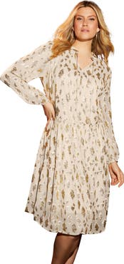 June + Vie Coraline Metallic Print Georgette Dress