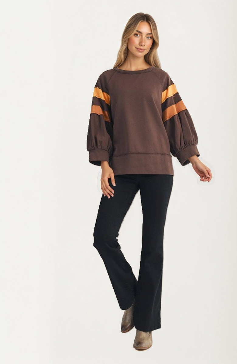 Knit and Lounge Relaxed Statement Sleeve Stripe Crewneck Top, Alternate, color, 