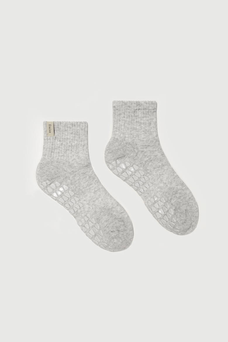 Heather Grey Quarter Crew Grip Sock, Main, color, Heather Grey