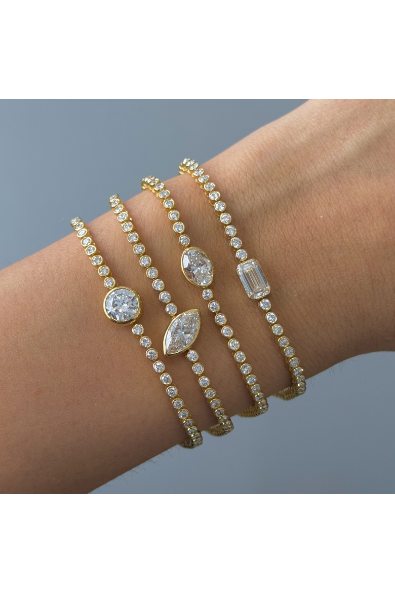 Lab Grown Diamond Bezel Oval Accent Tennis Bracelet, Alternate, color, Gold