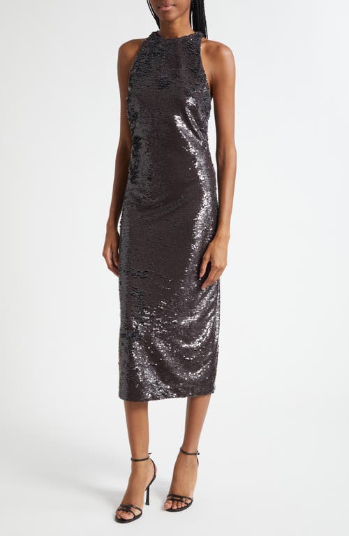L'agence Lilith Sequin Poplin Collar Sleeveless Midi Dress In Multi