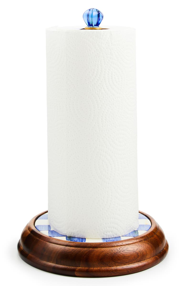 MACKENZIE CHILDS Royal Check Wood Paper Towel Holder, Alternate, color, Blue/ White