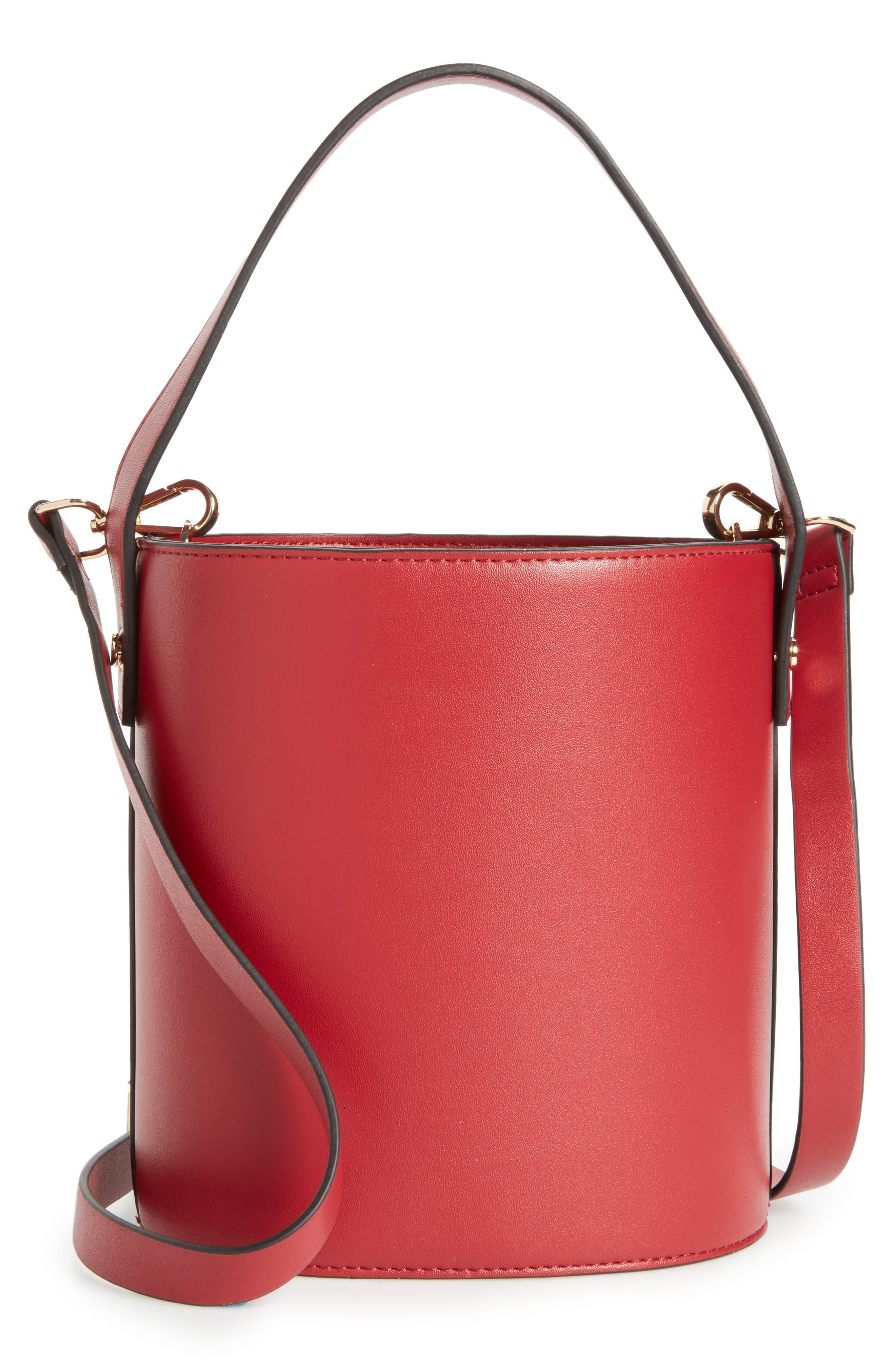 Topshop Cherry True Faux Leather Bucket Bag, Main, color, 