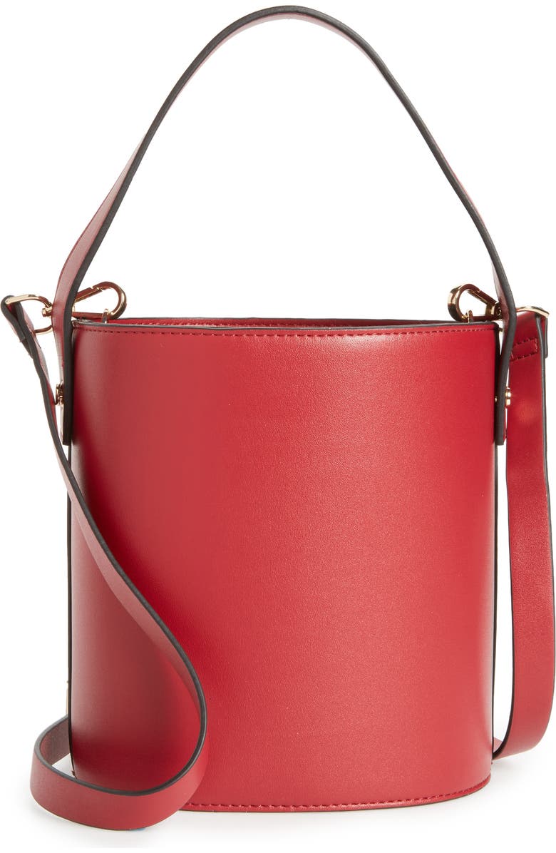 Topshop Cherry True Faux Leather Bucket Bag, Main, color,