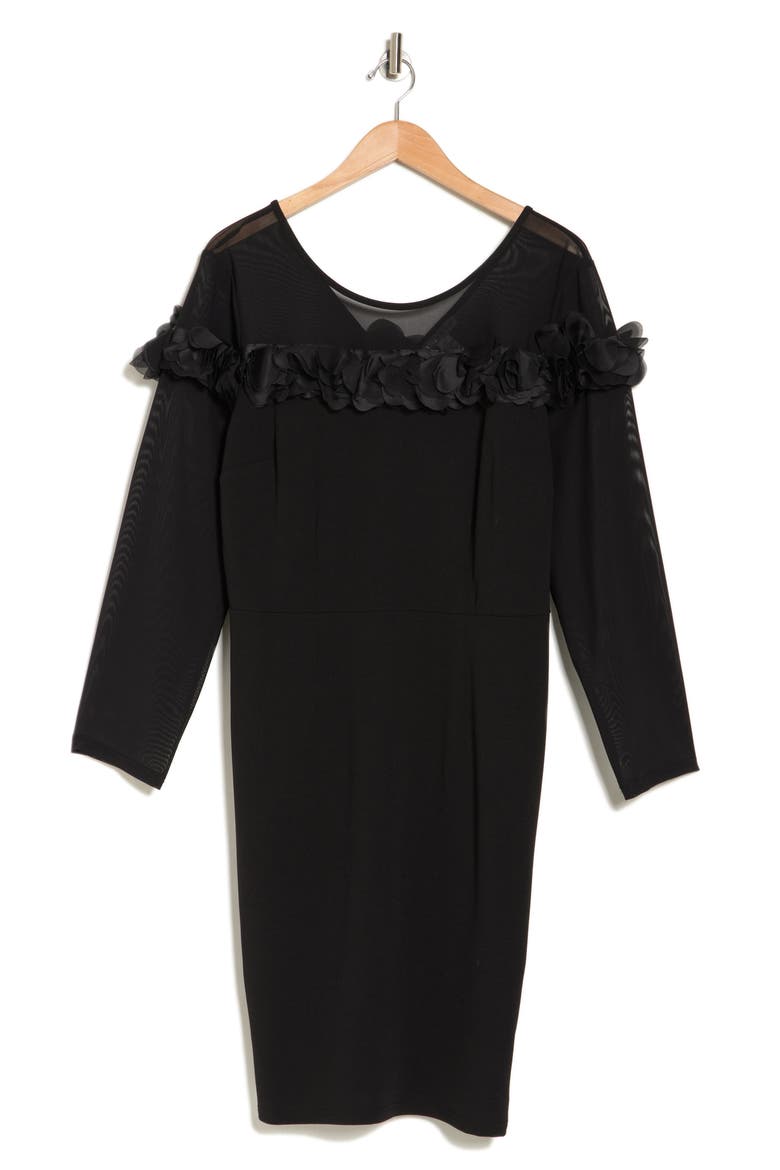 Rosette Long Sleeve Dress, Alternate, color, BLACK