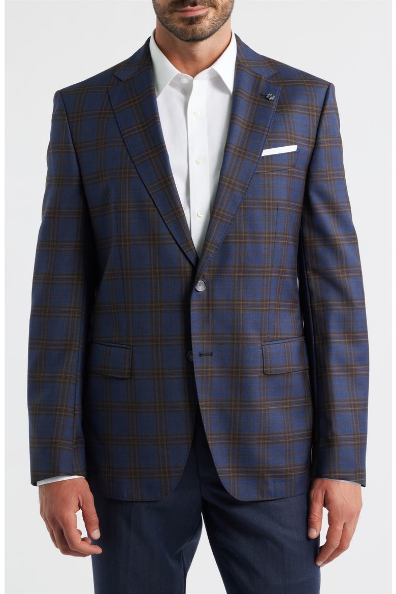 Hutson Slim Fit Navy Plaid Wool Sport Coat, Alternate, color, DARK BLUE