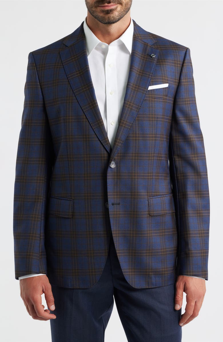 BOSS Hutson Slim Fit Navy Plaid Wool Sport Coat, Alternate, color, Dark Blue
