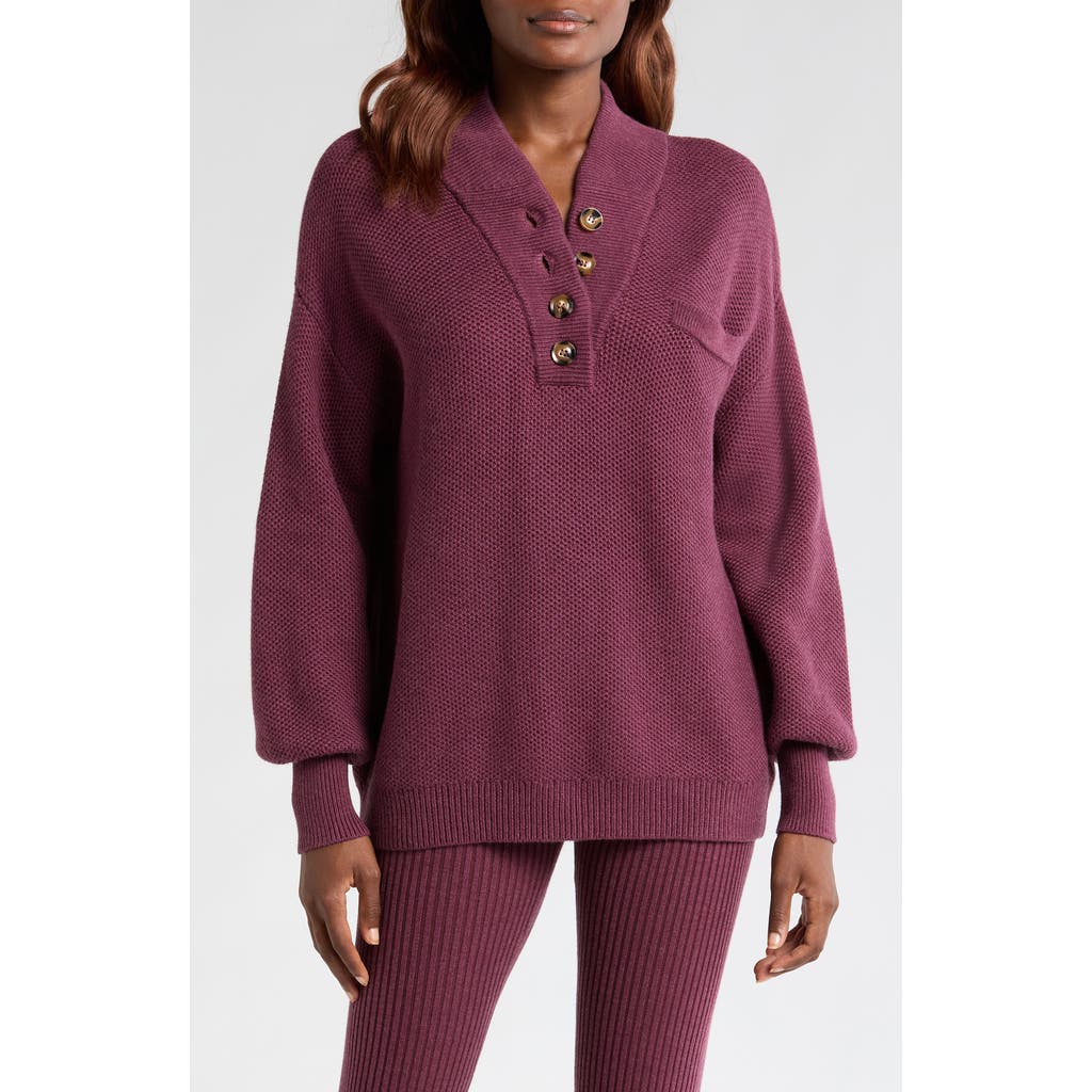 Lunya Cozy Organic Cotton Blend Pocket Henley in Brandied Plum