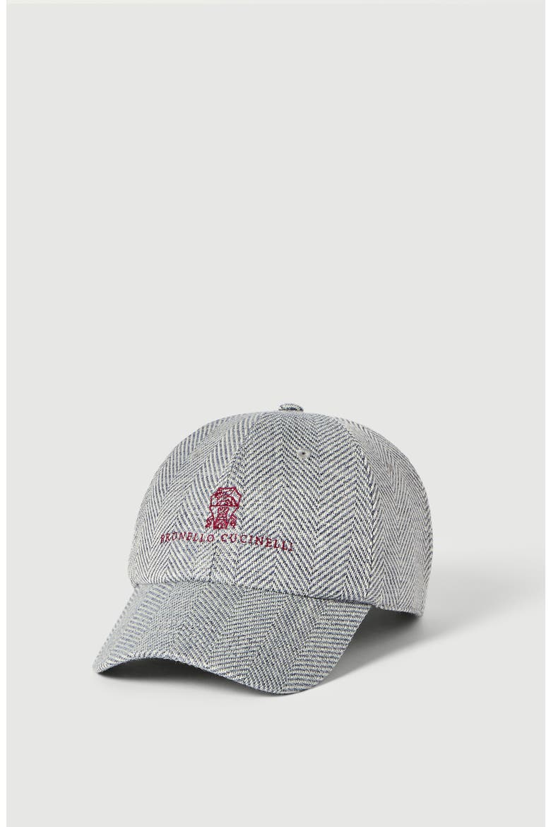 Alpaca, wool and silk chevron baseball cap with embroidered logo, Main, color, Cerulean