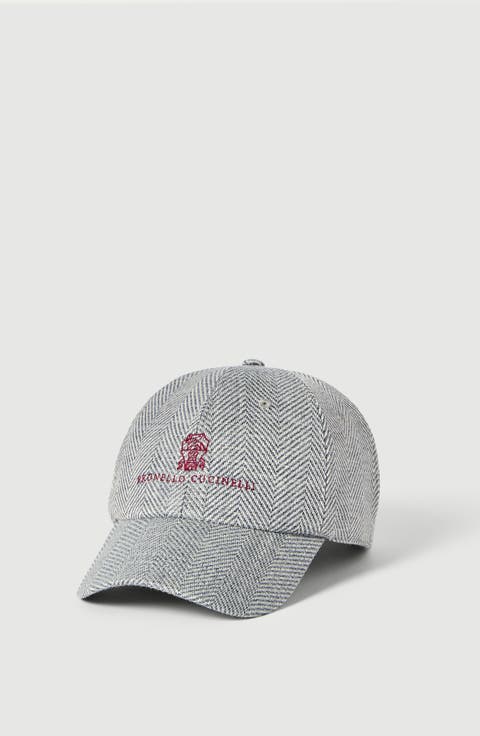 Alpaca, wool and silk chevron baseball cap with embroidered logo