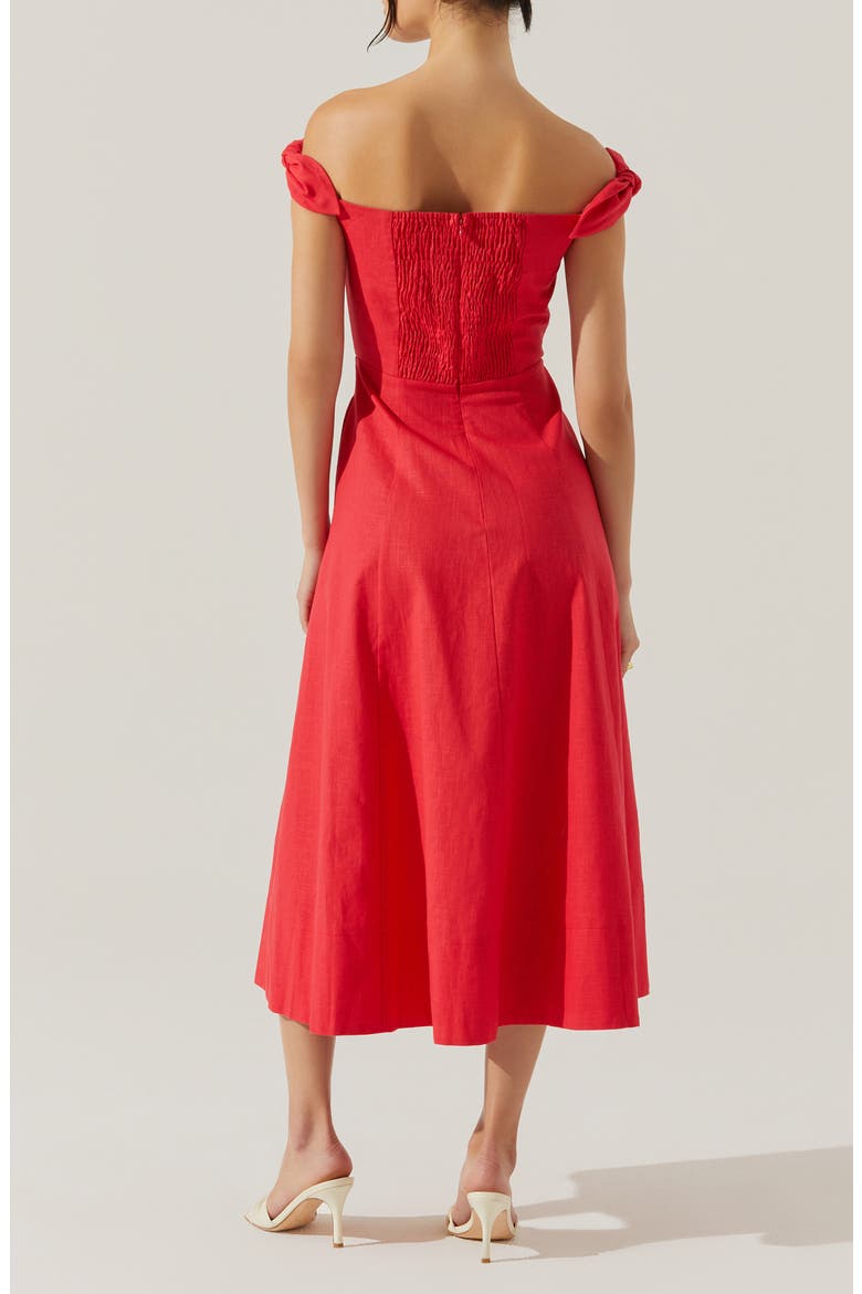 Charelin Off the Shoulder Linen Blend Midi Sundress, Alternate, color, RED