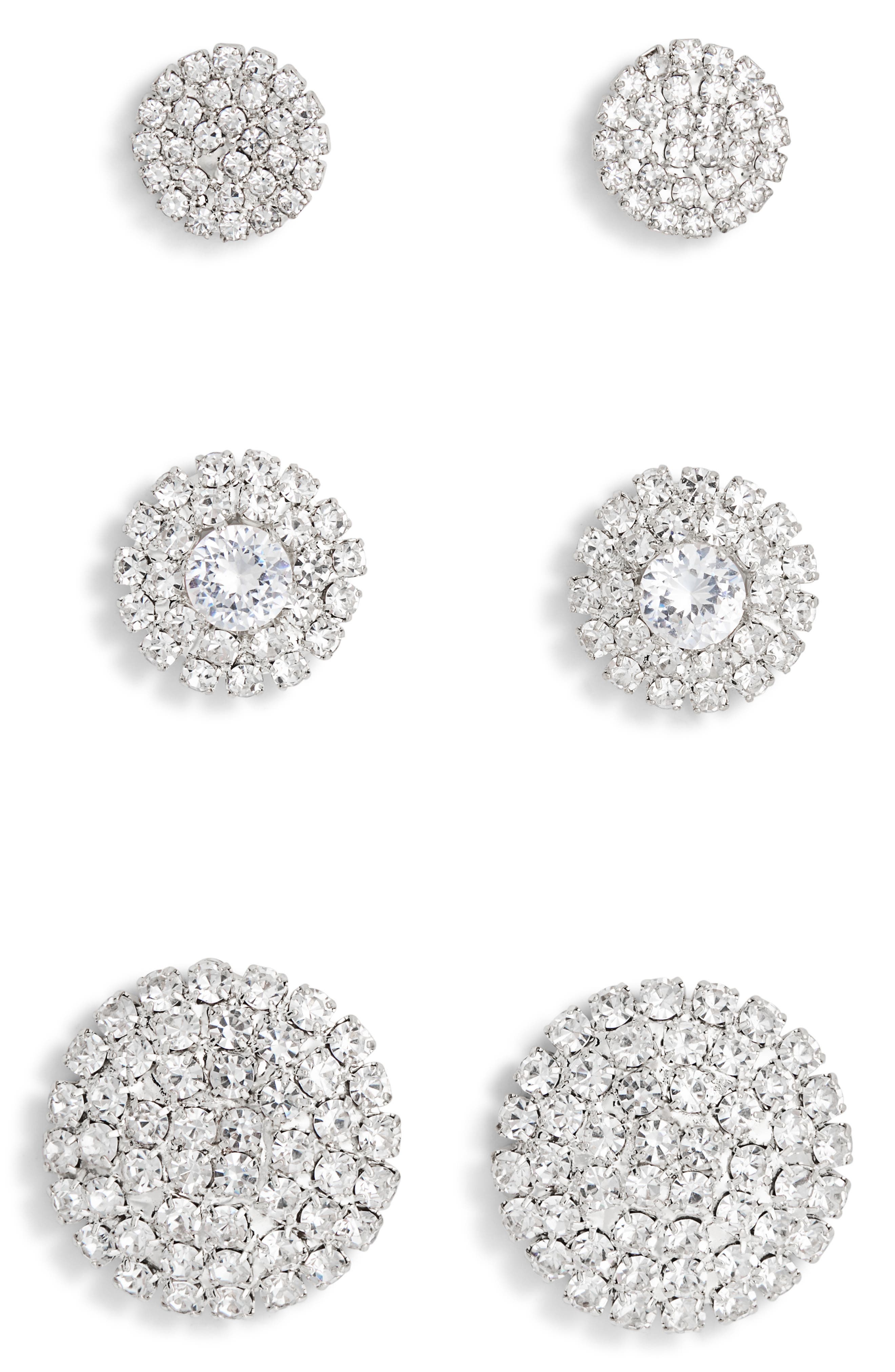 Tasha Set of 3 Pavé Crystal Button Stud Earrings