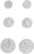 Tasha Set of 3 Pavé Crystal Button Stud Earrings