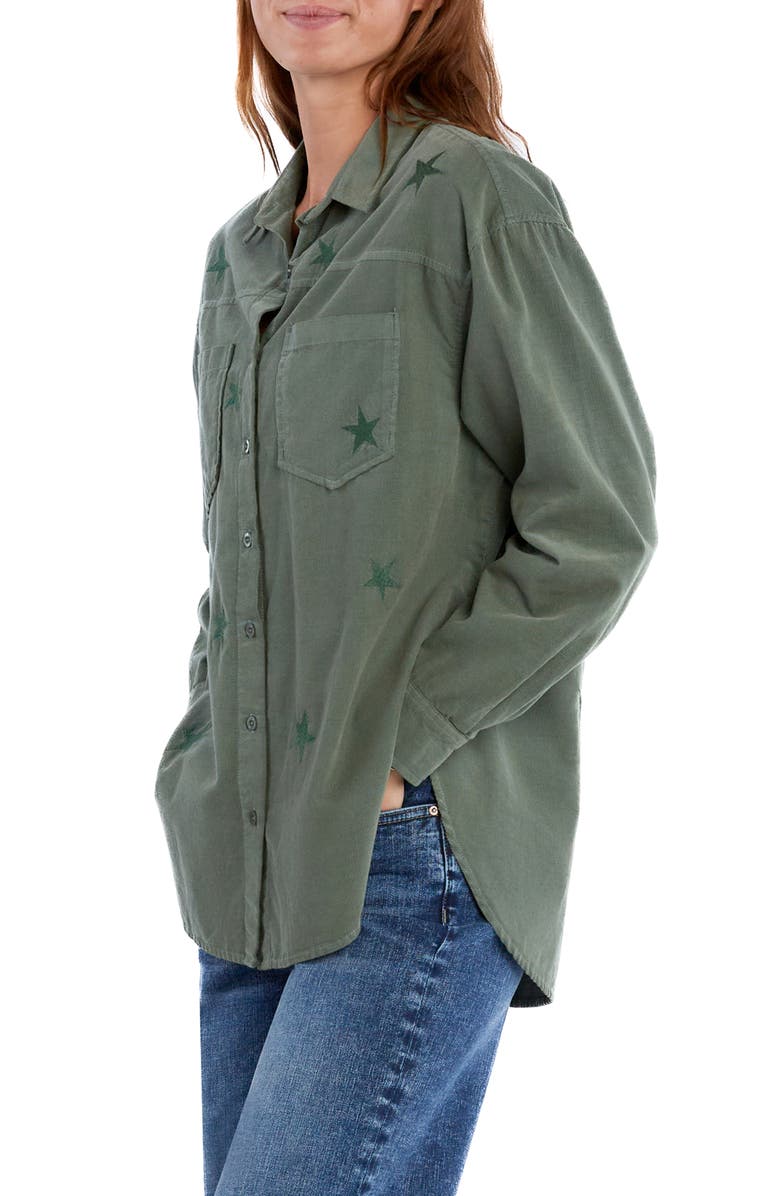 Billy T Mighty Star Embroidered Corduroy Button-Up Shirt, Alternate, color, Army