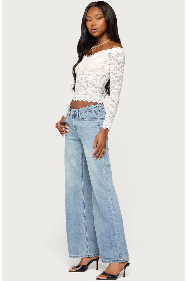 Thaia Sheer Lace Off the Shoulder Top, Alternate, color, WHITE