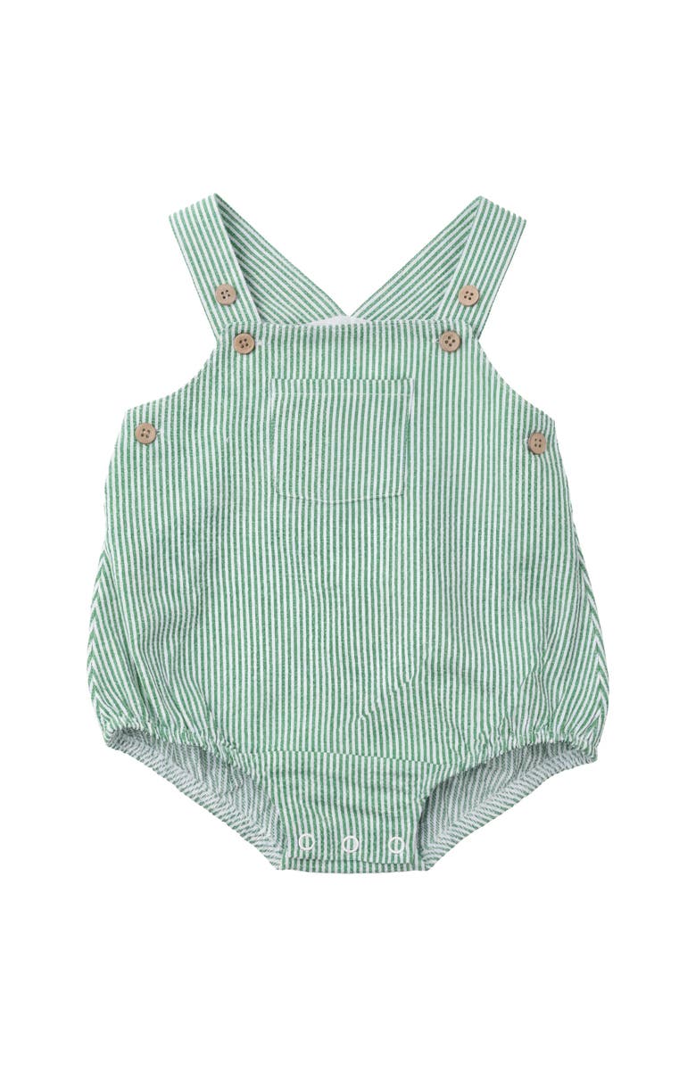 FYI Striped Denim Adjustable Straps Front Pocket Romper, Main, color, Green/White