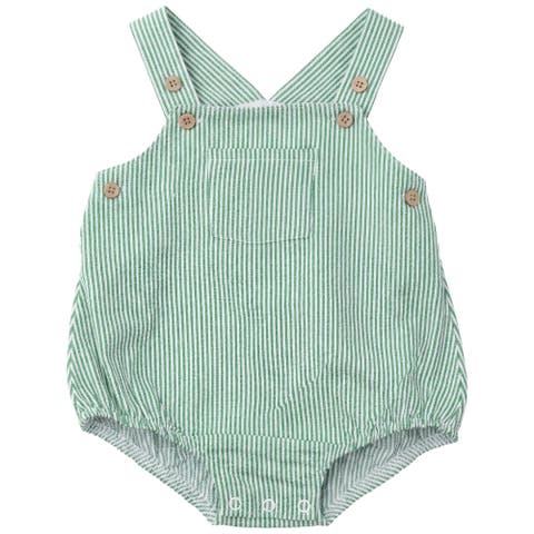 Striped Denim Adjustable Straps Front Pocket Romper