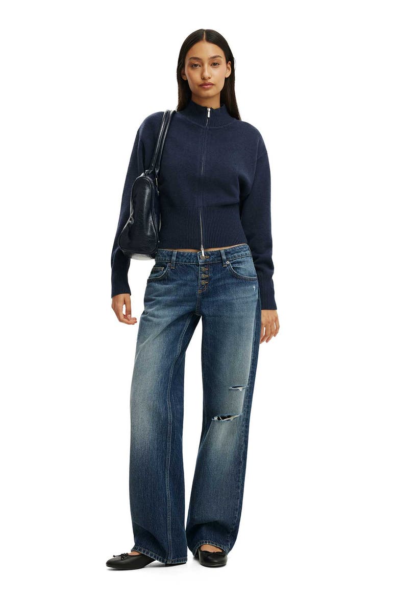 Women's Lotus Cinched Zip Knit, Alternate, color, Navy
