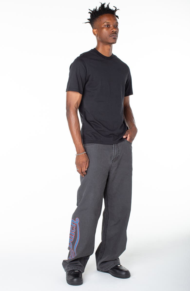 Von Dutch Baggy Contrast Graphic Patch Straight Reaper Pant, Alternate, color, Moonless Night