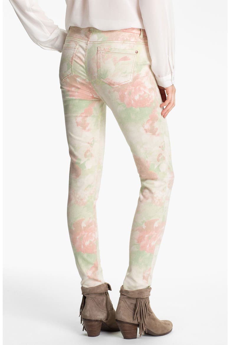Photo Floral Print Skinny Jeans, Main, color, PALE GREEN