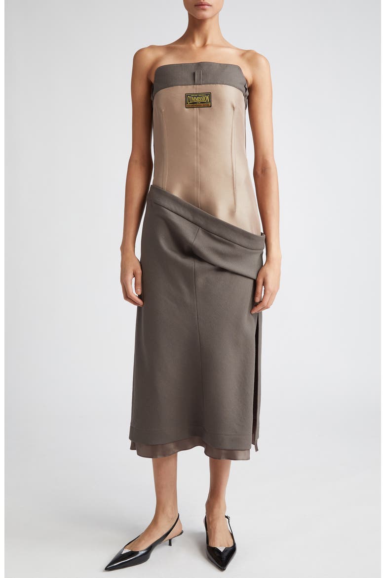 Strapless Mixed Media Shift Dress, Main, color, TAUPE